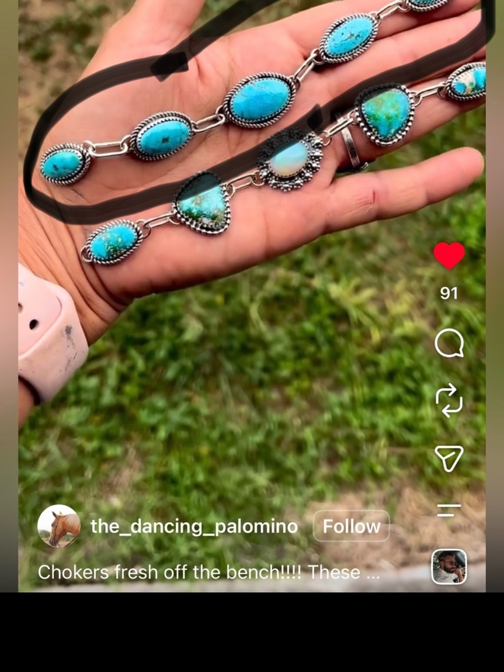 OOAK Custom made authentic turquoise choker - Picture 2 of 5